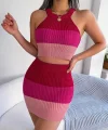 Kadın Kolsuz Halter Yaka Crop Ve Mini Etek Ikili Triko Takım