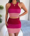 Kadın Kolsuz Halter Yaka Crop Ve Mini Etek Ikili Triko Takım