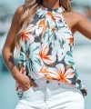 Kadın Kolsuz Halter Yaka Desenli Bluz