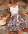 Kadın Kolsuz Ip Askılı önü Güpürlü V Yakalı çiçek Baskılı Süprem Elbise