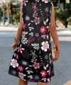 Kadın Kolsuz Renkli çiçek Baskılı Süprem Elbise