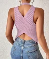 Kadın Kolsuz Sırt çapraz Detay Triko Bluz