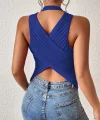 Kadın Kolsuz Sırt çapraz Detay Triko Bluz