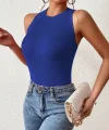 Kadın Kolsuz Sırt çapraz Detay Triko Bluz