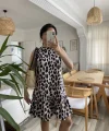 Kadın Kolsuz Sırttan Bağlamalı Fırfırlı Leopar Desenli Süprem Elbise
