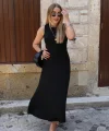 Kadın Kolsuz Sırttan çapraz Ip Detaylı Uzun Viskon Elbise