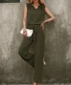 Kadın Kolsuz V Yakalı Aerobin Bluz Ve Belden Kuşaklı Pantolon Ikili Takım