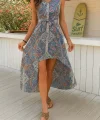 Kadın Kolsuz V Yakalı Desenli Süprem Tulum Elbise