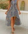 Kadın Kolsuz V Yakalı Desenli Süprem Tulum Elbise