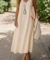 Kadın Kolsuz V Yakalı Maksi Boy Ithal Keten Elbise