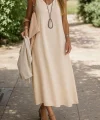 Kadın Kolsuz V Yakalı Maksi Boy Ithal Keten Elbise