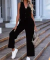 Kadın Kolsuz V Yakalı önden Düğmeli Ithal Krep Ve Pantolon Ikili Takım