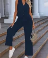 Kadın Kolsuz V Yakalı önden Düğmeli Ithal Krep Ve Pantolon Ikili Takım