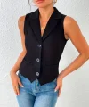 Kadın Kolsuz Yakalı önden Düğmeli Atlas Yelek