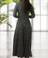 Kadın Krep Kumaş Uzun Kollu Tam Boy Puantiyeli Elbise 132 Cm