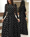 Kadın Krep Kumaş Uzun Kollu Tam Boy Puantiyeli Elbise 132 Cm
