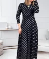 Kadın Krep Kumaş Uzun Kollu Tam Boy Puantiyeli Elbise 132 Cm