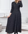 Kadın Krep Kumaş Uzun Kollu Tam Boy Puantiyeli Elbise 132 Cm