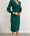 Kadın Kruvaze Yaka Balon Kol idi Boy Elbise