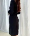 Kadın Kruvaze Yaka Balon Kol idi Boy Elbise
