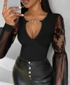 Kadın Kruvaze Yaka Derin Dekolteli Kolları Tül Detay Fırsat ürün Bluz