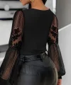Kadın Kruvaze Yaka Derin Dekolteli Kolları Tül Detay Fırsat ürün Bluz