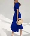 Kadın Kruvaze Yaka Midi Boy Kuşaklı Krep Elbise 120 Cm