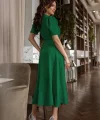 Kadın Kruvaze Yaka Midi Boy Kuşaklı Krep Elbise 120 Cm
