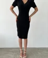 Kadın Kruvaze Yaka Yandan Yırtmaç Detaylı cuba Krep Kumaş idi Boy Elbise