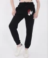 Kadın Lastikli Baskılı Eşofman Pantolon - Siyah
