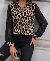 Kadın Leopar Desenli Kolları Tül Detaylı Krep Bluz