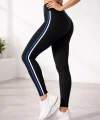 Kadın Likralı Yan Beyaz Mavi Şeritli Detaylı Tayt - Siyah