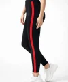 Kadın Likralı Yan Kırmızı Şeritli Detaylı Tayt - Siyah
