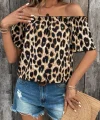 Kadın Madonna Yaka Fırfırlı Leopar Desenli Mikro Kumaş Bluz