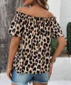 Kadın Madonna Yaka Fırfırlı Leopar Desenli Mikro Kumaş Bluz
