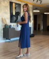 Kadın Modal Kumaş Fermuarlı Kolsuz Midi Boy Elbise