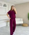 Kadın Modal Kumaş V Yaka Tişört Ve Bol Kesim Pantolon Ikili Takım