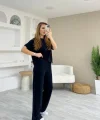 Kadın Modal Kumaş V Yaka Tişört Ve Bol Kesim Pantolon Ikili Takım