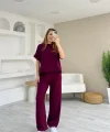 Kadın Modal Kumaş V Yaka Tişört Ve Bol Kesim Pantolon Ikili Takım