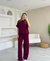 Kadın Modal Kumaş V Yaka Tişört Ve Bol Kesim Pantolon Ikili Takım