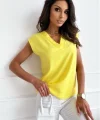 Kadın Moss Krep Kumaş V Yaka Kısa Kol Bluz