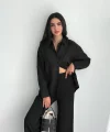 Kadın Nakışlı Uzun Kollu Gömlek - Siyah