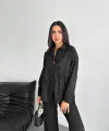 Kadın Nakışlı Uzun Kollu Gömlek - Siyah
