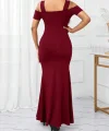 Kadın Omuzlardan Açık Askılı Yırtmaç Detaylı Uzun Ithal Krep Elbise