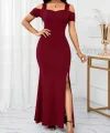 Kadın Omuzlardan Açık Askılı Yırtmaç Detaylı Uzun Ithal Krep Elbise