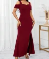 Kadın Omuzlardan Açık Askılı Yırtmaç Detaylı Uzun Ithal Krep Elbise
