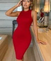 Kadın Omuzlardan Açık Bisiklet Yaka Janjan Krep Elbise