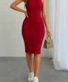 Kadın Omuzlardan Açık Bisiklet Yaka Janjan Krep Elbise