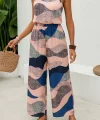 Kadın Omuzlardan Açık Boyundan Geçmeli Beli Lastikli Desenli Dalgıç Tulum