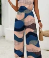 Kadın Omuzlardan Açık Boyundan Geçmeli Beli Lastikli Desenli Dalgıç Tulum